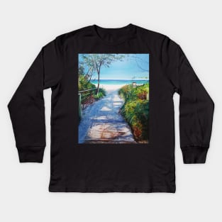 Boardwalk to beach Kids Long Sleeve T-Shirt